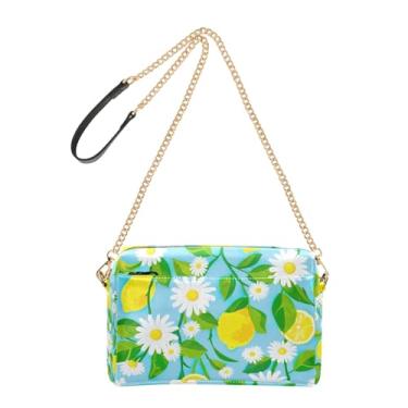 Imagem de Joitme Bolsa de ombro feminina transversal para celular linda bolsa de ombro de couro PU com alça de corrente margaridas brancas limões amarelos