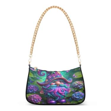 Imagem de Bolsa de ombro roxa com corrente de ombro extravagante de desenho animado, bolsa de mão Hobo moderna para mulheres, bolsa clutch artística para noite