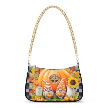 Imagem de Linda bolsa de ombro de corrente de gnomos de abóbora de outono, bolsa feminina Hobo, bolsa padrão de outono para uso diário e festa