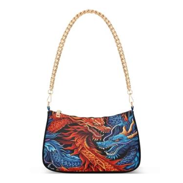 Imagem de Bolsa de ombro com corrente Blue Red Dragons, bolsa de mão Hobo com estampa artística para mulheres, bolsa clutch versátil para todos os dias e à noite