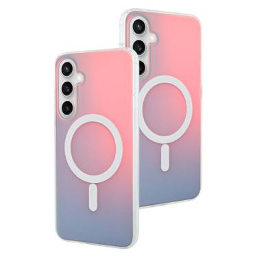 Imagem de AIGOMARA Capa projetada para Samsung Galaxy S23 FE [compatível com Magsafe] [Cor iridescente fluorescente] Capa protetora fina à prova de choque translúcida fosca para mulheres e meninas de 6,4