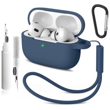 Imagem de Meliya Capa para AirPods Pro/Pro 2 2019/2022/2023 com kit de limpeza, capa protetora de silicone macio para Apple AirPods Pro 1ª/2ª geração com chaveiro e cordão para mulheres e homens, Midnight
