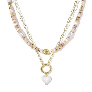 Imagem de KissYan Colares femininos com miçangas, banhado a ouro 14K, clipe de papel em camadas, com pingente de coração para o verão, joias de praia boêmias coloridas naturais e artesanais, Cobre, Sem Pedra