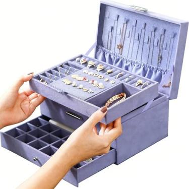 Imagem de ProttyLife Caixas de joias para mulheres, armazenamento e organizador de joias (roxo)