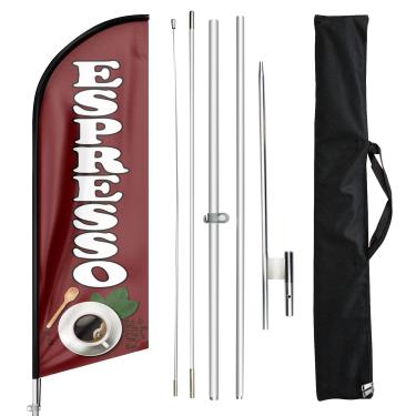 Imagem de Bandeira aberta FSFLAG – Kit de mastro de bandeira Swooper – Bandeiras abertas para empresas – Bandeiras de pena para agente de casa à venda (Espresso)