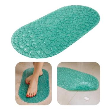 Imagem de Tapete de Banho Oval para Box Antiderrapante Piso Molhado Efeito Bolhas Massagem com Ventosas de Sucção Anti Queda Chuveiro Banheiro Base Pvc Alta Aderência Banheira Lavável (Verde Esmeralda)