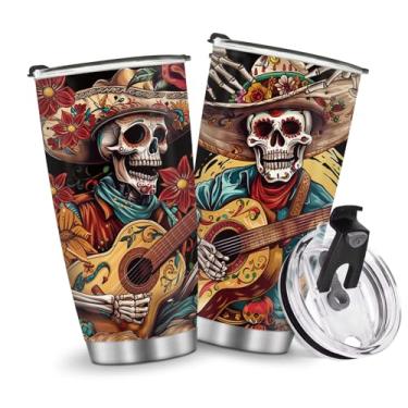 Imagem de Caneca Copos isolados de café, copo de viagem, garrafa de água, caveira, estilo guitarra, presentes de Natal, aniversário, dia das crianças, presente de aniversário, homens gelados, 590 ml, cabo de