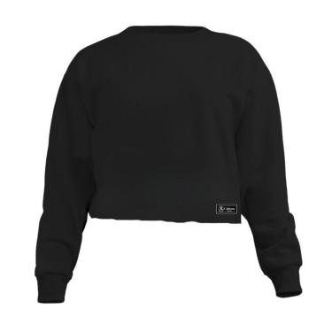 Imagem de Blusa Cropped Moletom Feminino Liso Básico com Cintura Descosturada-Feminino