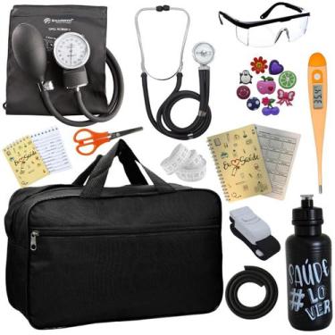 Imagem de Kit Bolsa Aparelho de Pressão Esfigmomanômetro Esteto Incoterm, PRETO