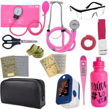 Imagem de Kit Enfermagem Estágio Aparelho Pressão Estetoscópio Medidor Glicose C