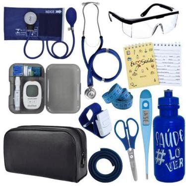 Imagem de Kit Enfermagem Estágio Aparelho Pressão Estetoscópio Medidor Glicose -