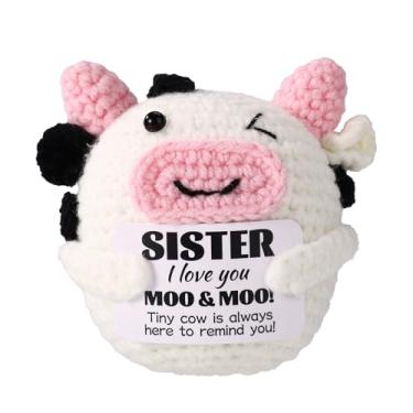 Imagem de Vaca Positiva, Adorável Vaca Inspiradora Feita à Mão com Cartão de Incentivo Boneca Engraçada de Apoio Positivo Adequada para Presente Irmã Decoração Casa