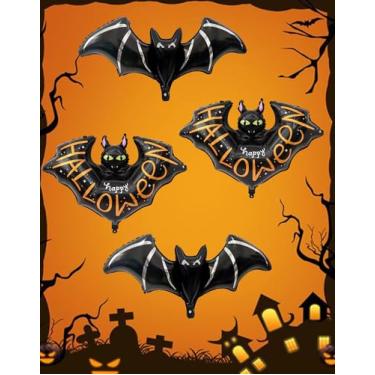Imagem de 4 peças de balões gigantes de Halloween de 121 cm, morcego preto, balão de Mylar, balão assustador para decoração de festa de Halloween em casa