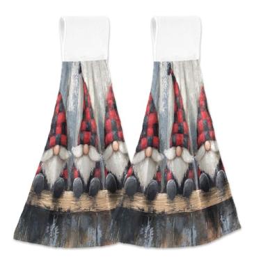 Imagem de Blueangle 2 peças três gnomos fofos toalhas de gravata penduradas toalha de mão toalha de mão absorvente de veludo coral macio pano para cozinha banheiro (525)