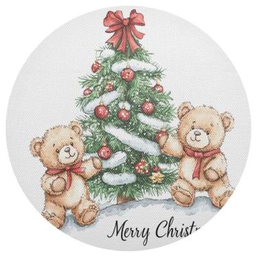 Imagem de xigua Jogo americano redondo para árvore de Natal, conjunto de 1, tapete de mesa redondo antiderrapante resistente ao calor, tapetes de mesa de 48 cm para decoração de cozinha, jantar e festa