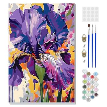 Imagem de DOMROM Pintura emoldurada por números hibiscos para crianças iniciantes, kits de pintura por números flor em tela, kits de artesanato de hibisco de acrílico para decoração de casa 20 x 30 cm