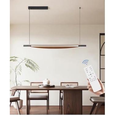 Imagem de Luminária pendente moderna de LED para sala de jantar, com intensidade ajustável, 90 cm (altura regulável), estilo vintage com imitação de madeira, ideal para sala de jantar, sala de estar,