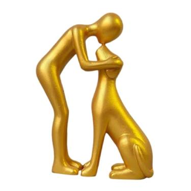Imagem de Bothyi Estátua de Homem e Cachorro para Decoração de Casa, Presente e Memorável, Colecionável, Estatueta Robusta Original, Escultura de Cachorro, Dourado