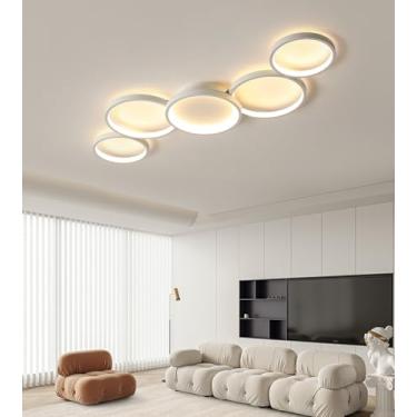 Imagem de Luminária de teto LED moderna para sala de estar, com intensidade ajustável e controle remoto. Luminária de teto redonda criativa para quarto, sala de jantar, escritório ou sala de estudos.