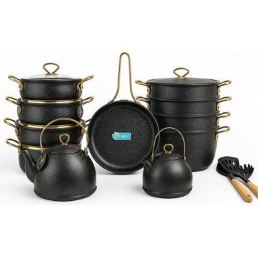 Imagem de Jogo Panelas Granito Premium 24pçs Alumínio Indução - O.Míssil, Preto 