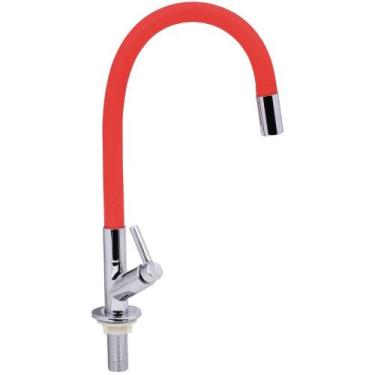 Imagem de Torneira Para Cozinha Bica Flex Mesa Abs Vermelho Abertura Rápida Gour