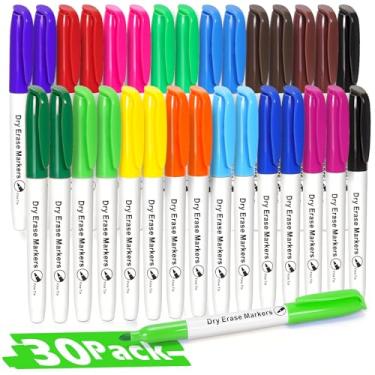 Imagem de V-Opitos Pacote com 30 marcadores apagáveis a seco de ponta fina – marcadores apagáveis de quadro branco a granel, ideais para sala de aula, escritório, uso doméstico em quadro branco, não tóxico e