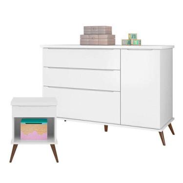 Imagem de Cômoda Infantil com Porta e Mesa de Apoio Alice Branco Acetinado - Pho