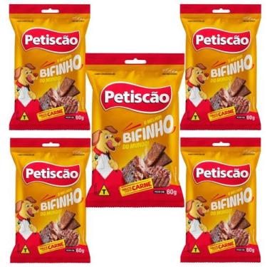 Imagem de Kit 5 Bifinho Mastigá Tablete Petiscão Carne 60g Snack Cães