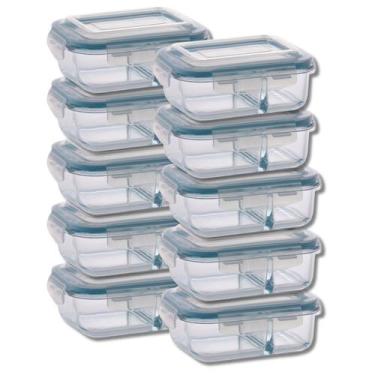 Imagem de Kit 10 Pote de Vidro Hermético Com Divisoria 640ml Marmita - DONA LAUR