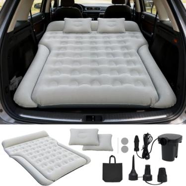 Imagem de Handzee Colchão de ar para carro - Porta-malas portátil para carro, colchão de enchimento rápido com 2 travesseiros, tecido flocagem confortável, itens automotivos essenciais (cinza)