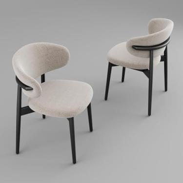 Imagem de Conjunto de 2 cadeiras de jantar modernas de madeira maciça com encosto curvo, assento estofado ergonômico, pernas de madeira natural com almofada de pé antiderrapante ajustável (preto, conjunto de 2)