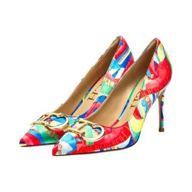 Imagem de Chch sapatos femininos de salto alto com fivela de metal pontiaguda pa