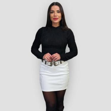 Imagem de Blusa Feminina Cropped Tricô Trançado Tendência Blogueira - GIP, Preto