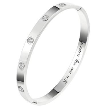Imagem de Camhanno Pulseiras de aço inoxidável gravadas para mulheres – inspirador, amizade, amor, mãe, filha, irmã, cristã, formatura, memorial e presentes de casamento, Medium, Aço inoxidável, Strass