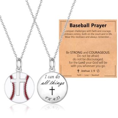 Imagem de EPIRORA Colar de softbol/futebol/vôlei, basquete, beisebol/tênis para meninas, 40,6 cm + 5 cm, colar com pingente de cruz, versículo bíblico de aço inoxidável, presente religioso para ela, Latão, Sem