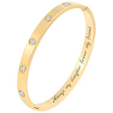 Imagem de Camhanno Pulseiras de aço inoxidável gravadas para mulheres – inspirador, amizade, amor, mãe, filha, irmã, cristã, formatura, memorial e presentes de casamento, Medium, Aço inoxidável, Strass