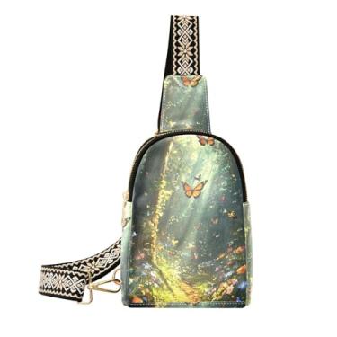 Imagem de CEBUGI Bolsa tiracolo feminina Spring Forest, pequena, de couro, pochete transversal para trilhas, viagens ao ar livre