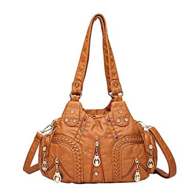 Imagem de SO Bolsas femininas modernas bolsa de ombro Hobo bolsa transversal de couro PU macio bolsa feminina alça superior, Amarelo, Large