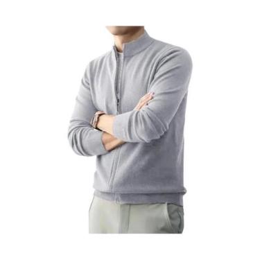 Imagem de Suéter Cardigan Slim Fit Com Zíper Para Homens, Tricô Quente, Casaco L