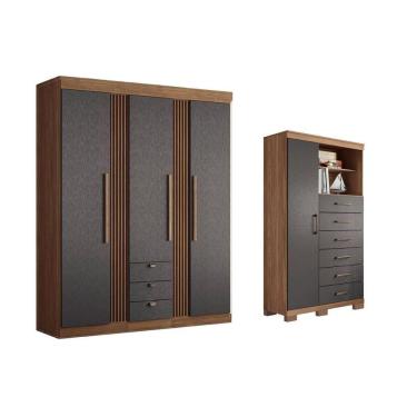Imagem de Guarda Roupa +cômoda 2 Peças Qc266 Jatobá/grafite - Santos Andirá