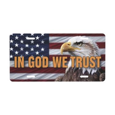 Imagem de Placa decorativa in God We Trust American Flag and Eeagle. Placa de metal para carro. Etiqueta de vaidade. Placa de licença de alumínio Noverlty impermeável Colorfast 30 x 15 cm