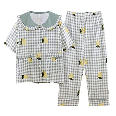 Imagem de HHHJQFAAT Conjunto de pijama plus size feminino estampa floral camiseta calça comprida pijama solto conjunto de roupa de dormir (verde 1X)