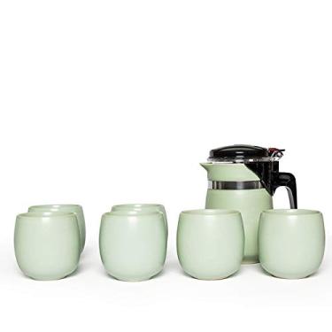 Imagem de Conjunto de chá de cerâmica bule de chá com filtro removível O pacote inclui um bule de chá e 6 xícaras de chá portátil adequado para viagens, casa, ao ar livre e escritório, conjunto de bule de chá