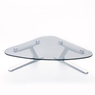 Imagem de ZDJZMGZ Suporte de monitor de canto de vidro temperado para canto de mesa, elevador de tela de canto pequeno transparente, acessórios de escritório para laptop/iMac/monitor de TV