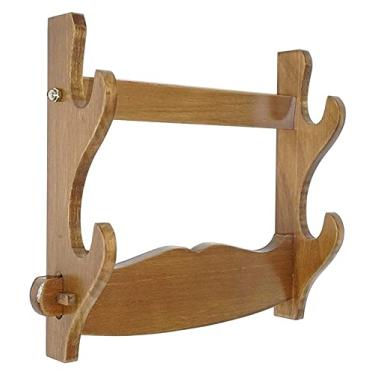 Imagem de U5GAAALPPQ9 Acessórios de mesa Suporte de parede de madeira real Katana Suporte de suporte de espada Samurai Suporte de suporte de espada (2 andares) Suporte de espada