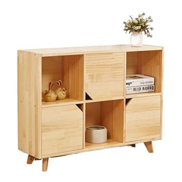 Imagem de Estante de madeira maciça, estante de livros de estudante infantil doméstica, armário baixo de sala de estar simples (cor: 106 x 30 x 83 cm) (106 x 30 x 83 cm com porta)