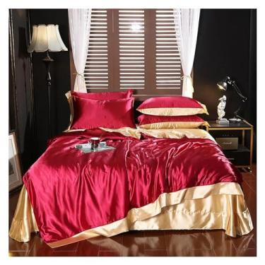 Imagem de Jogo de cama com estampa de leopardo, capa de edredom de cetim macio e luxuoso, lençol, têxteis domésticos, tamanho Queen King, cama de luxo em uma bolsa (C lençol plano_Queen 4 peças)