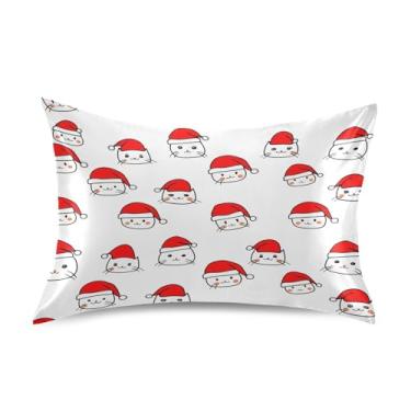 Imagem de Wassud Fronha de cetim para gatos de Natal para cabelo e pele fronhas de seda lisa tamanho padrão capas de travesseiro respiráveis com fecho de envelope