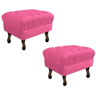 Imagem de Kit 02 Puffs Retrô Luis XV Sintético Pink - Doce Sonho Móveis