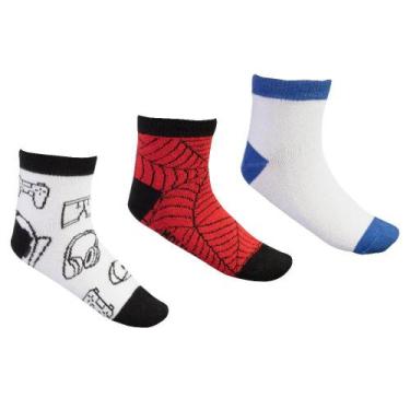 Imagem de Meia Molekinho Infantil Kit C-3 Pares MK24-21991, Branco, Vermelho, 23